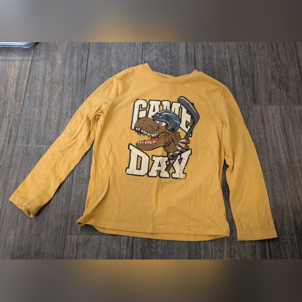 Kids Dinosaur Hockey Long Sleeve Shirt - Yellow